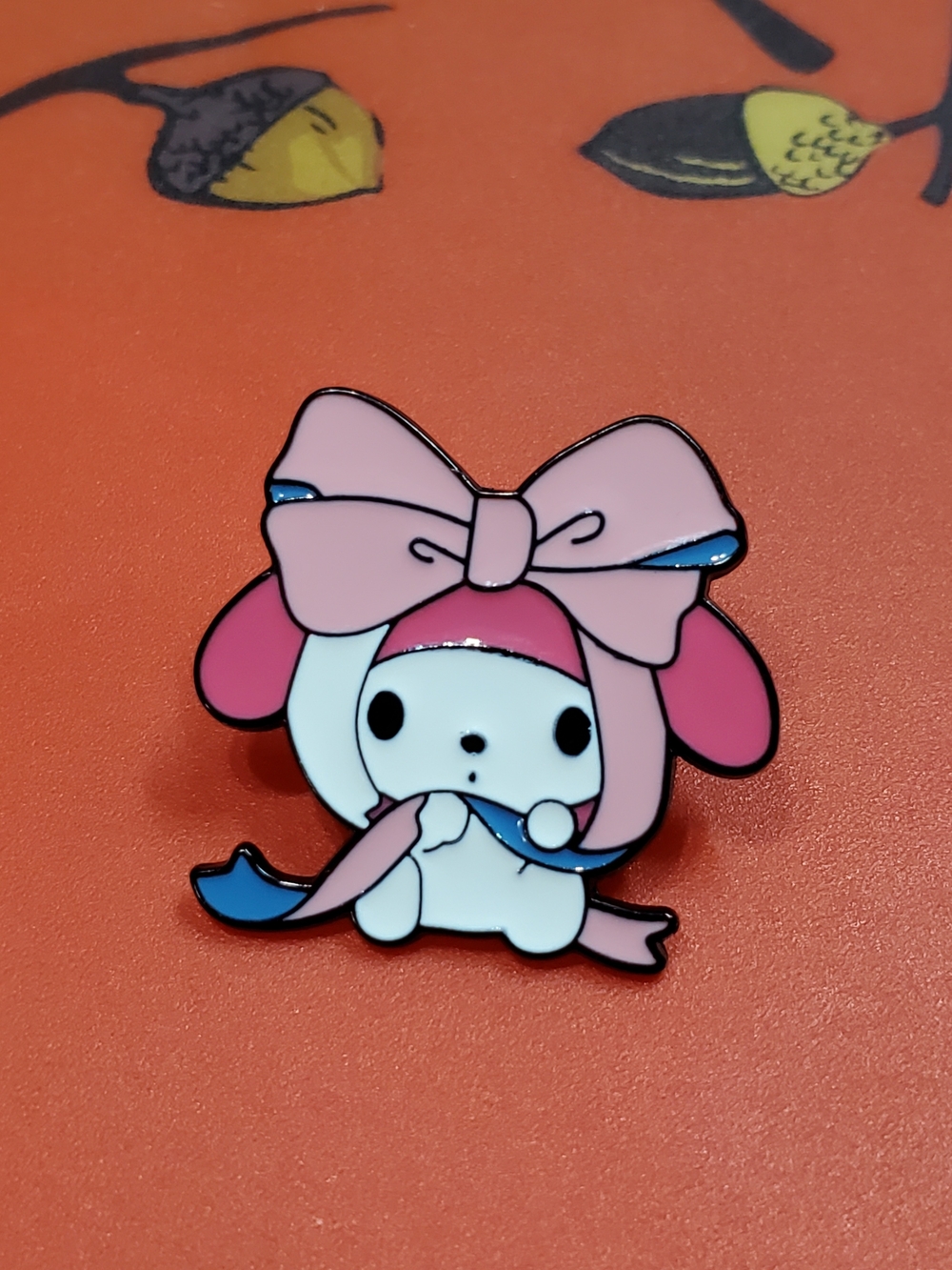 Sanrio My Melody Pink Bow Enamel Brooch with Blue Accent